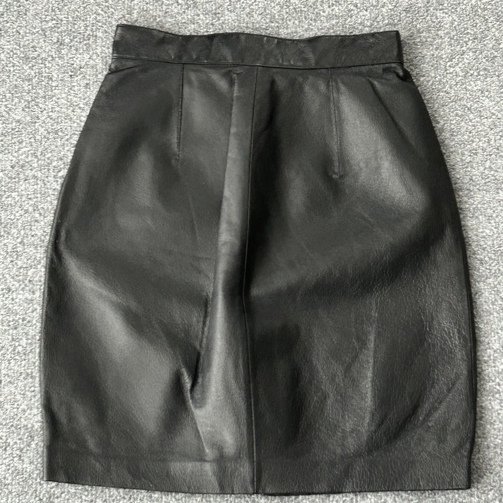 Collections Skirt Womens 8‎ Black Leather Pencil Lined Front Slit Mini Vintage